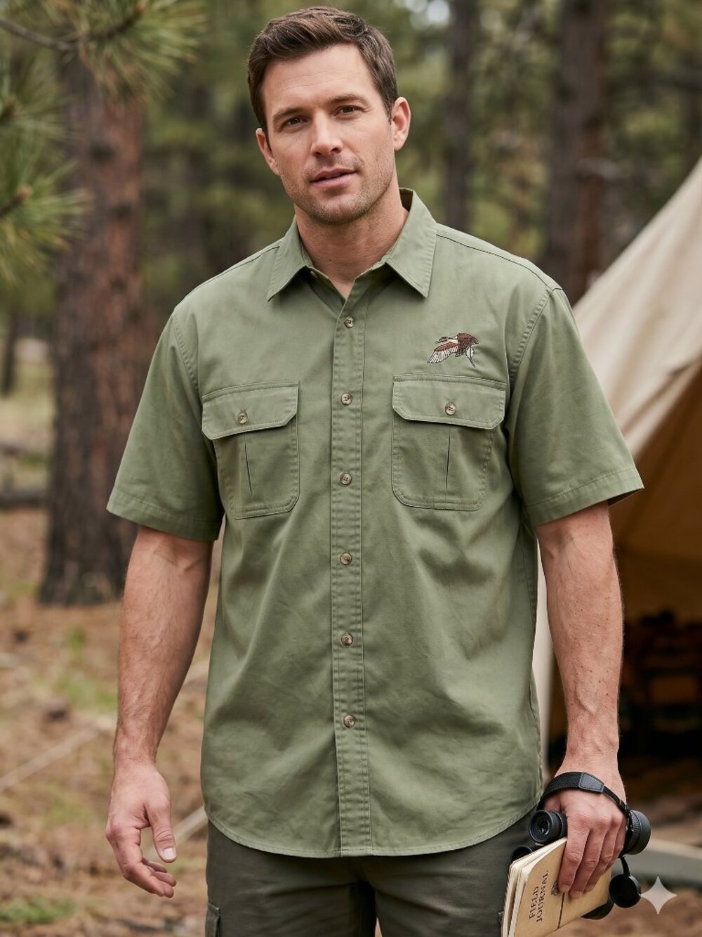 Cabela's Olive Cotton short sleeve shirt casual outdoor utility.‎